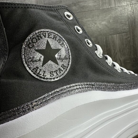 Converse Move Hi Youth Size 6 Dark Grey Sparkle Hightop Shoes - Picture 7 of 9